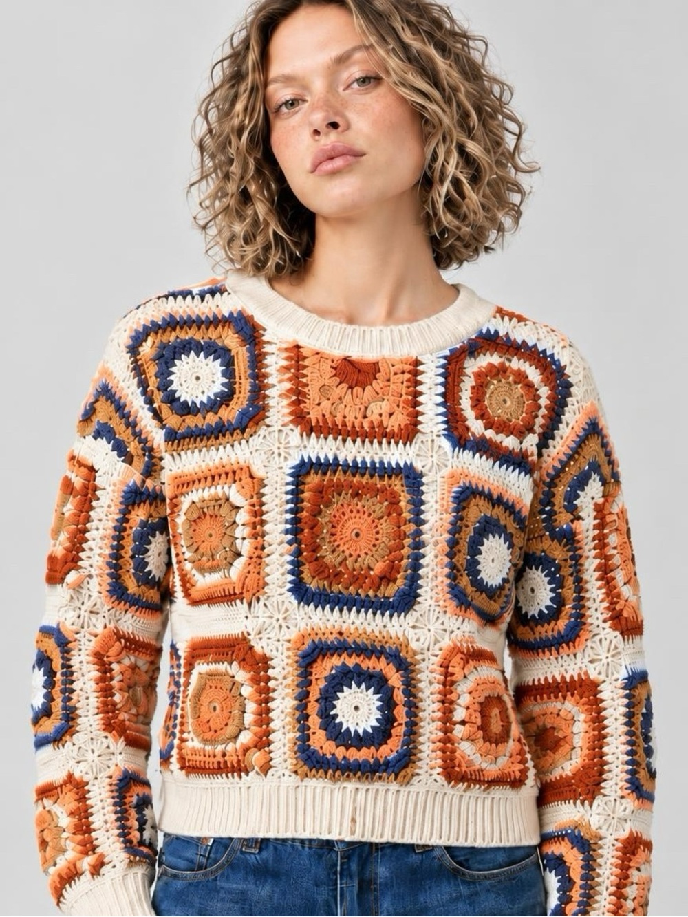 American Eagle NWT Granny Square Crochet Sweater Small